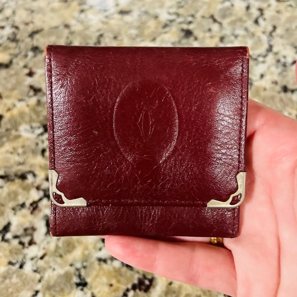CARTIER Oxblood Red Leather Logo Small Wallet 💯 AUTHENTIC - Picture 2 of 13
